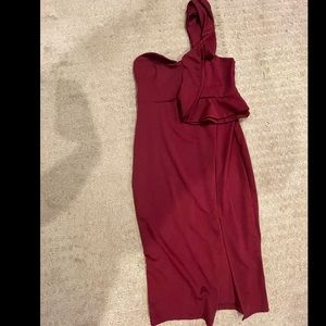 Burgundy, large, one shoulder midi dress